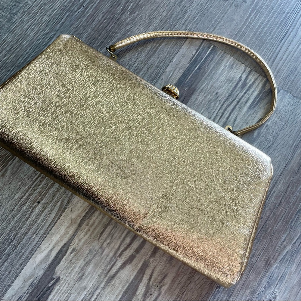 Vintage Gold Foil Metallic Snap Lock Mini Bag Purse - Picture 11 of 16